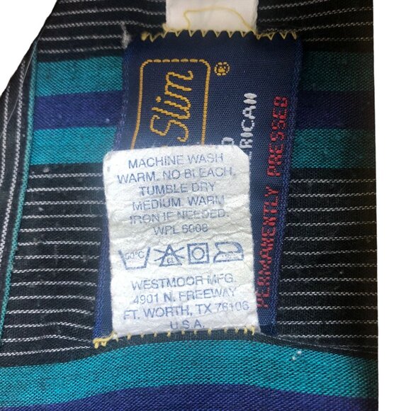 Vtg Panhandle Slim Western Pearl Snap Shirt 16-1/2 35 Blue Striped USA Pockets - Picture 10 of 10